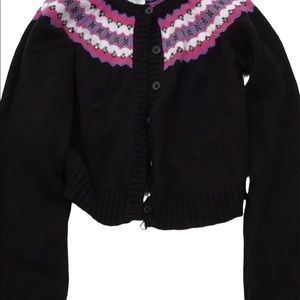 1989 Place Black Pink White Nordic Fair Isle Cardigan Sweater Girls Large